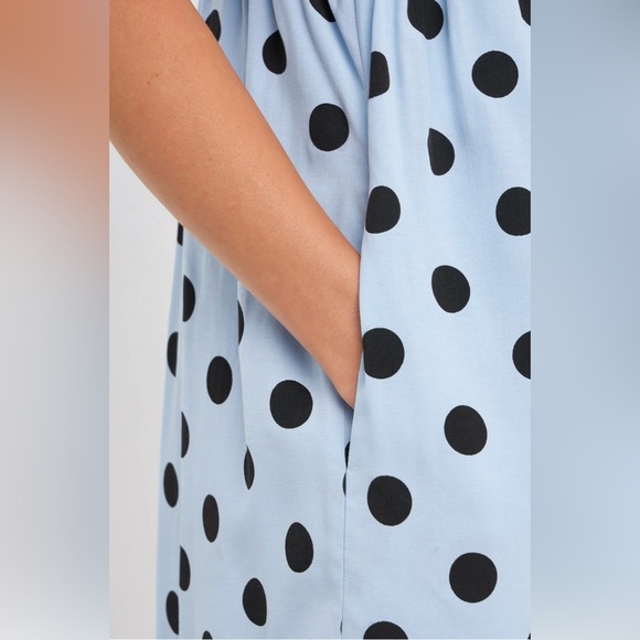 New English Factory Dotted BabyDoll Mini Dress Blie Puff Sleeve Large prairie - Picture 3 of 14